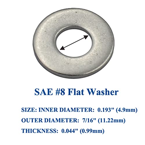 200 pcs #8 304 Stainless Steel SAE Flat Washer, Outer Diameter 7/16 inch Washers Assortment Kit 200