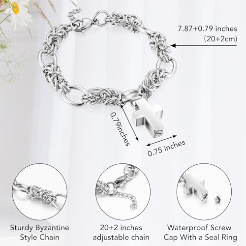 Dletay Urn Bracelet for Ashes - Cremation Jewelry Cross Memorial Bracelet - Stainless Steel for Women Men