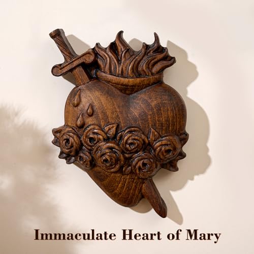 Wooden Three Sacred Hearts Wall Decor Holy Family Heart-4 Inch Retro 4 Inch