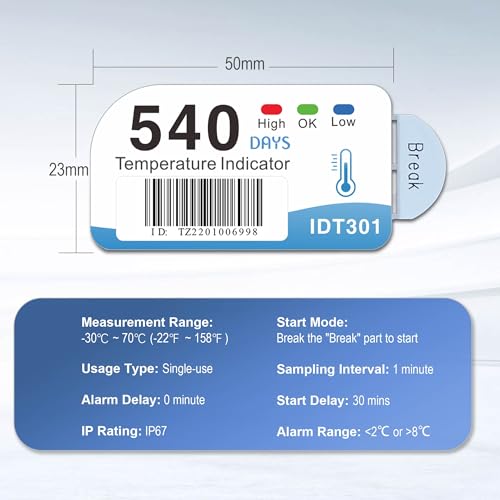 Tzone single-use temperature indicator strip with LED alarm, 1 pack