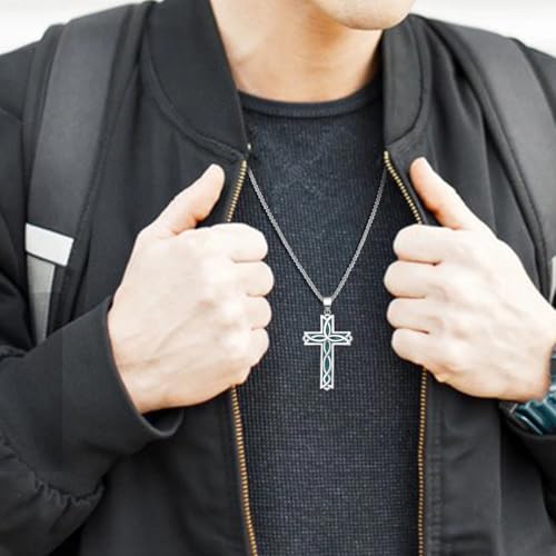 Cross Necklace for Men S925 Sterling Silver Turquoise Cross Pendant Necklace Religious Jewelry Gifts for Men Women