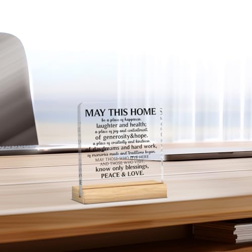 House Warming Gifts New Apartment Housewarming Gifts for Women and Men Religious House Warming Gift May This Home Acrylic Desk Sign with Wood Stand for Table Tabletop Bedroom Office 4 X 4 Inch