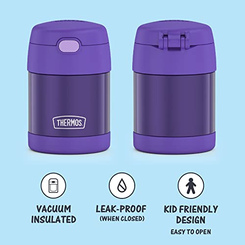 THERMOS FUNTAINER 10 Ounce Stainless Steel Vacuum Insulated Kids Food Jar Bundle with Folding Spoons, Navy and Purple