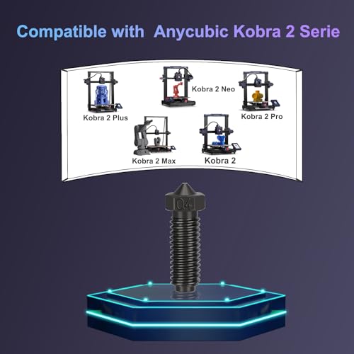 0.4mm Hardened Steel Volcano Nozzles Kit for Anycubic Kobra 2 Series, 3D Printer Parts Extruder Hotend Nozzles for Anycubic Kobra 2, Kobra 2 Neo, Kobra 2 Pro, Kobra 2 Plus, Kobra 2 Max 5PC Hardened Steel Nozzles