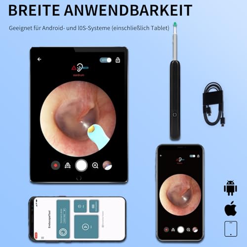 Miluna Ear Cleaner, OIP67 Waterproof Ear Clear with 6 LEDs, Miluna Pro Ear Cleaner with 1080P HD WiFi Camera, Ear Wax Remover Otoscope for iPhone, iPad and Android Smartphones Black