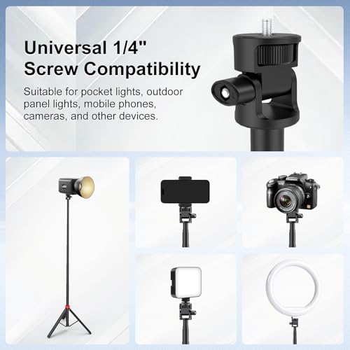 NWV 6-Section Extendable Tripod Stand with 1/4" Screw, Aluminum Alloy Camera Tripod with 180° Rotation, Foldable Phone Tripod for Live Stream, Vlogging, Photography, Max Height 210cm