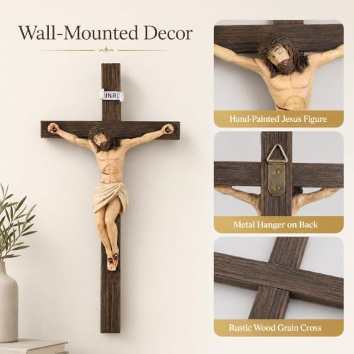 Mantaoilfe 10.6" Jesus Crucifix Wall Cross, Resin Hanging Catholic Cross with Metal Hook, Religious Wall Decor for Home Altar, Prayer Room, Living Room, Easter Gift for Men, Women, Family