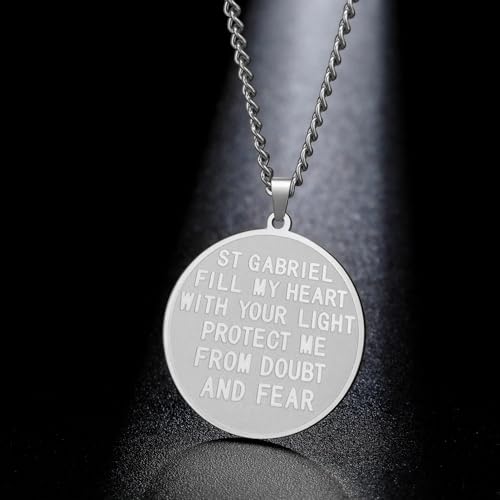 TEAMER Saint Gabriel Archangel Medal Necklace Guardian Blessing Hope and Protection St. Gabriel Necklace Amulet Religious Jewelry For Women Silver