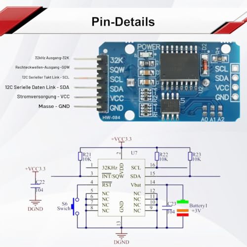 Pack of 4 Real Time Clock RTC Compatible with I2C Real Time Clock, Clock Module IIC RTC Module Precision Real Time Clock Module Compatible with Arduino and Raspberry Pi