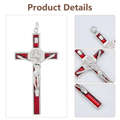 DICOSMETIC 2Pcs 11x5.5cm Metal Crucifix Wall Cross Saint Benedict Wall Crosses Red Enamel Jesus Christ Crucifix Catholic Christian Cross Decor Easter Gifts for Women Men 109.5x54.5x12.5mm