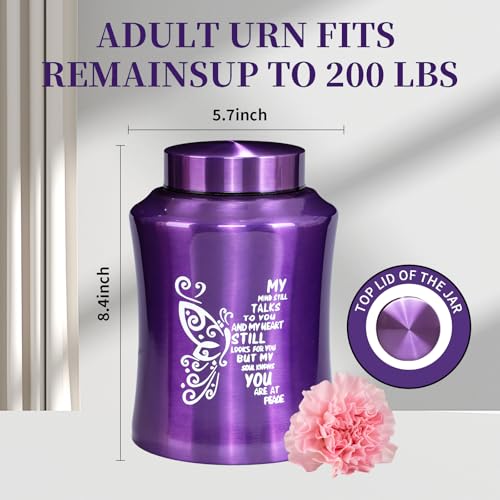 Urns for Human Ashes, Purple Butterfly Urn for Women & Men, Weight Capacity 220 lbs, Earns for Ashes for Adult Humans