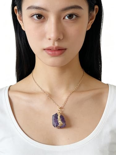 Purple Amethyst Natural Stone Pendant Irregular Geode Healing Crystal Necklace Stone Reiki Spiritual Quartz Gemstone Jewelry Gift for Woman