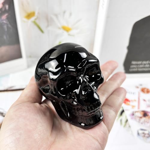 Crystal Skull Head Statue K9 Glass Skull Figurine Collectible Home Decor Black