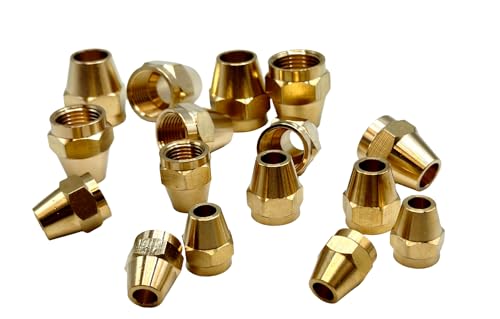 16-pack brass short flare nuts for 1/4–1/2 inch tube OD, flared fittings for air conditioner and fuel lines