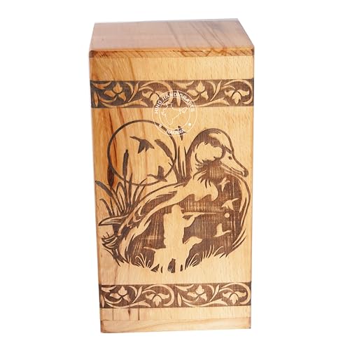 Handcrafted Floral Engraved Wooden Urns for Human Ashes Adult Large - Cremation Urn for Ashes - Burial Urn for Columbarium - Funeral Urn Box (Duck, 250 LB - Beechwood) Duck