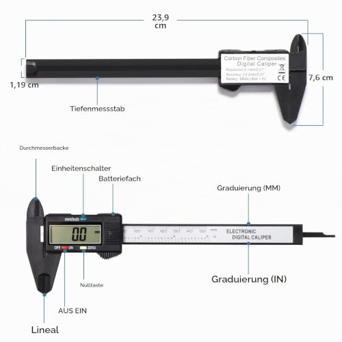 Vinabo Vernier Calliper Digital Calliper, 150 mm / 6 Inch Classic Caliper Digital with Large LCD Display for Outdoor Indoor and Depth Measurement Digital Caliper Electronic Measuring Tool
