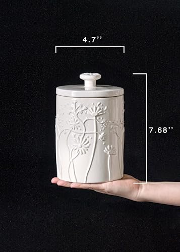 Ceramic Larger Swaying Flowers Kitchen Canister Airtight Coffee Canister For Ground Coffee Sugar Tea Storage Container White Cookie Jar For Kitchen Counter Kitchen And Bar accessories Holder Large