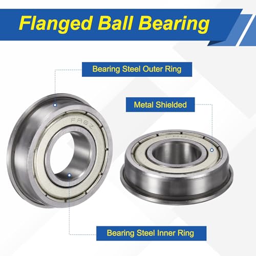 sourcing map 10Pcs FR8ZZ Flanged Ball Bearings, 1/2" x 1-1/8" x 5/16" Double Shielded Chrome Steel Deep Groove Bearing, ABEC5 FR8ZZ 1/2" x 1-1/8" x 5/16" 10