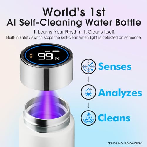VSITOO S1 Lite 15oz Insulated Stainless Steel Self-Cleaning Water Bottle White 15 Ounces