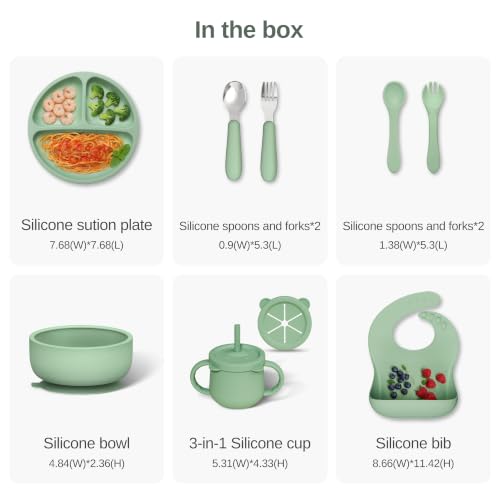 13Pcs Silicone Baby Feeding Set for Baby Led Weaning, Infant Toddler Green