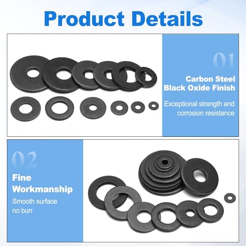 uxcell 50Pcs M10 Fender Washers, Carbon Steel Flat Washer 30mm OD, 2.5mm Thickness, Metal Gasket for Screws and Bolts, Black Oxide M10 x 30mm x 2.5mm 50