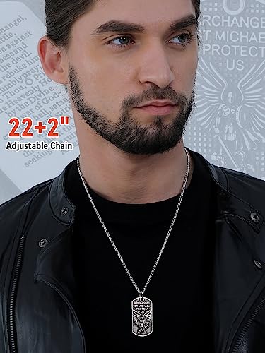 FaithHeart Saint Michael Necklace, Stainless Steel Archangel St Michael Shield/Coin/Dog Tag Pendant Necklaces for Men, Catholic Prayer Jewellery - With Gift Box Dog Tag-Steel