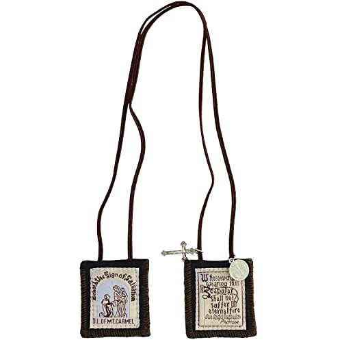 Scapulars Catholic, Brown Scapular Of Our Lady Of Mount Carmel, Escapularios Catolicos Scapular Catholic Necklaces Gift For Women Man With St Benedict Medal Crucifix Mexican Decoration 1 Pack