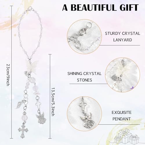 Angel Cross Rearview Mirror Charm Crystal Angel Wing Hanging Chain Angel Cross