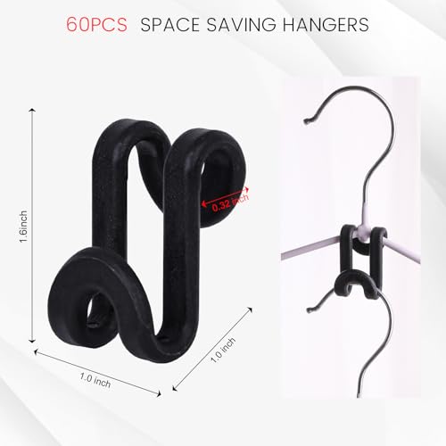 Hanger Hooks Space Saving, 60PCS Clothes Hanger Connector Hooks Closet Space Savers for Hanging Clothes, Black (Pack of 3) Medium (Pack of 3)