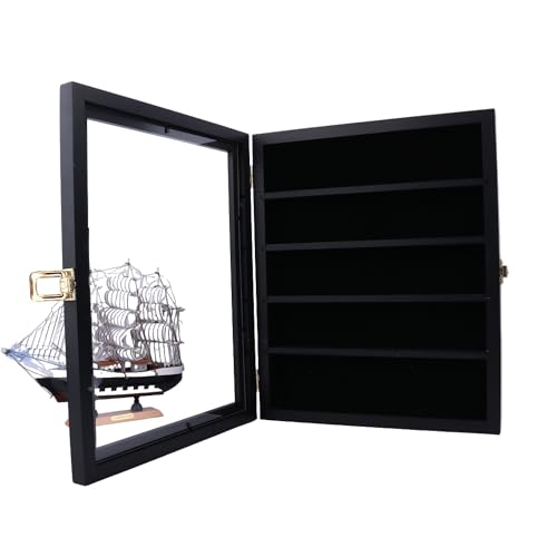 Pocket Knife Display Case,Knife Display case for Wall,Wood Pocket Knife Display Stand,for Pocket Knife and Military Folding Knife Display,Dust and UV Resistant,Lockable,Black