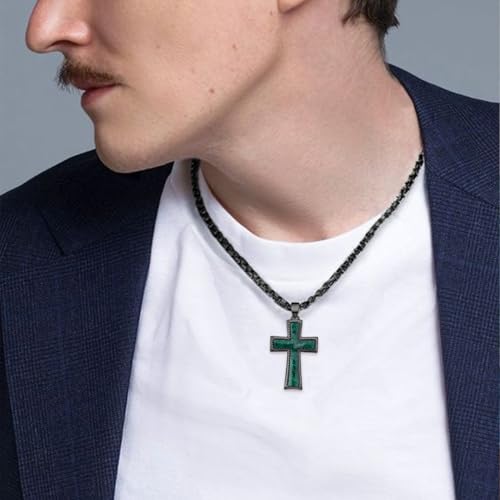 Black Cross Necklace 925 Sterling Silver Malachite Cross Necklace for Men Religious Jewelry Gifts for Men