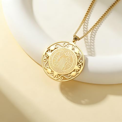 Amaxer Saint Benedict Of Nursia Necklace for Women St. Benedict Saints Medal Exorcism Catholic Religious Protection Jewellery Necklace for Women Men Gold