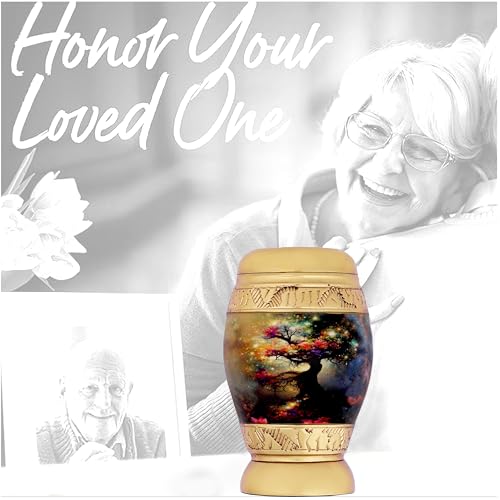 Small Heaven Tree Memorial Lovely Keepsake Urn Qnty 1 - Keepsake Urn for Human Ashes with 1 Velvet Box Bag - Mini Memorial Affordable Urn Golden 3.5" H X 2" W X 2" L