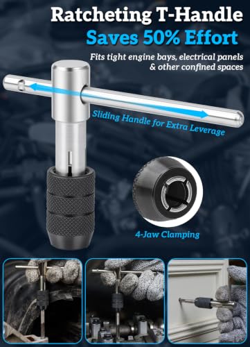 Thinkpro 5-piece tap wrench set with adjustable tap socket and T-handle for tap extraction
