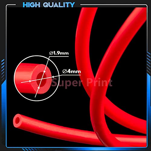 Super Print PTFE tube for 1.75mm filament,ID1.9mm OD4mm PTFE Tube,Bowden Tube 1.75mm,Teflon Tubing for 3D Printer J-Head Hotend Bowden Extruder 1.75mm. Red 3-meters