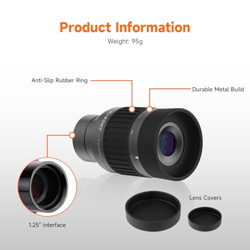 SVBONY SV135 1.25” Telescope Eyepiece, 7-21mm Zoom Eyepiece, 36-52° FOV 36-52°