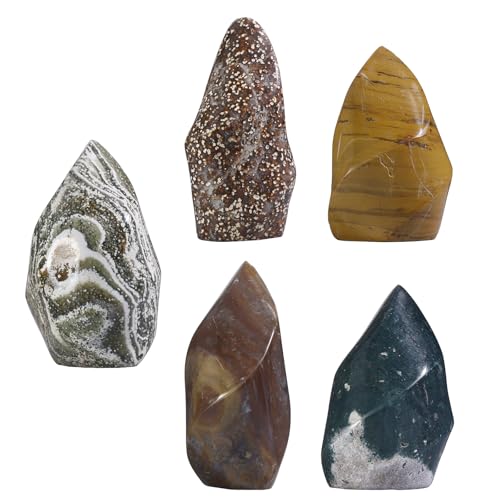 rockcloud Natural Ocean Jasper Flame Shaped Tower Stone 0.22-0.44 lb Mixed Color 0.22-0.44 Pound