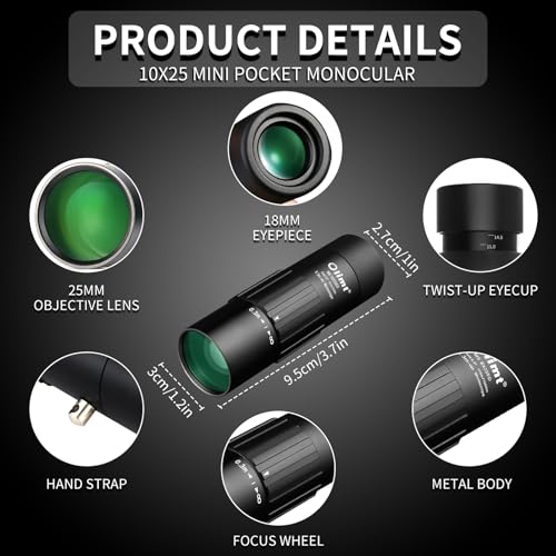 10x25 Monocular Telescope, Compact Mini Pocket Size Waterproof Fogproof for Bird Watching Hiking Camping, Black