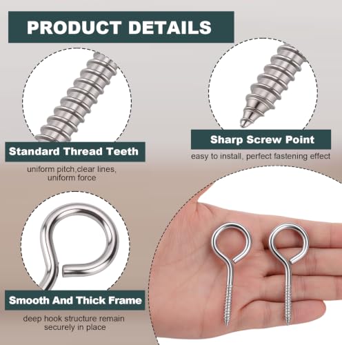 Exsulity 304 stainless steel screw eyes, 40-pack, M5 2.56-inch heavy-duty eye screws