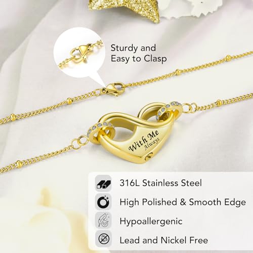 Dletay Infinity Cremation Urn Necklace for Ashes Heart Ash Necklace for Women Memorial Cremation Jewelry Ash Holder Gold