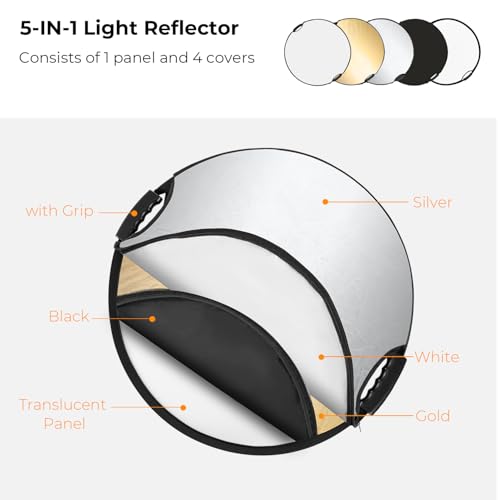 K&F CONCEPT 5-in-1 Light Reflector, 32"/80cm with Handle Grip & Bag 32 inches (80 cm)