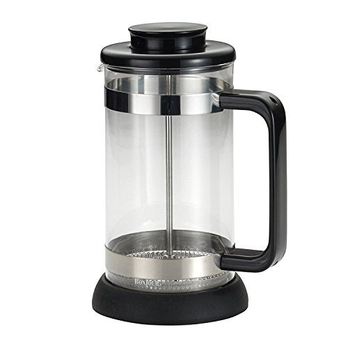 BonJour Coffee Borosilicate Glass French Press with Coaster & Scoop, 33.8-Ounce, Riviera, Black 33.8 oz