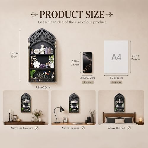 Trinket Shelf, Gothic Decor for Wall, Goth Room Decor, Crystal Display
