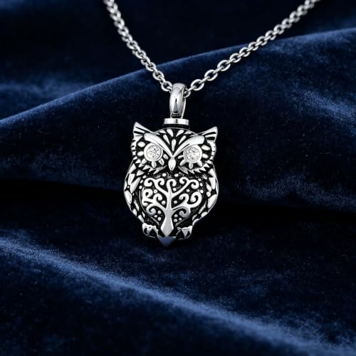 Owl Urn Necklace for Ashes Animal Cremation Keepsake Urn Jewelry Memorial Ash Holder Pendant for Men Women