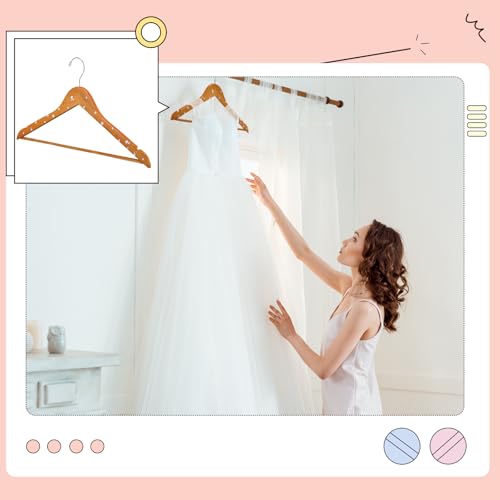 Cinnvoice 5 Pcs Wooden Pearl Bridal Dress Hanger, Wood Color, Classic