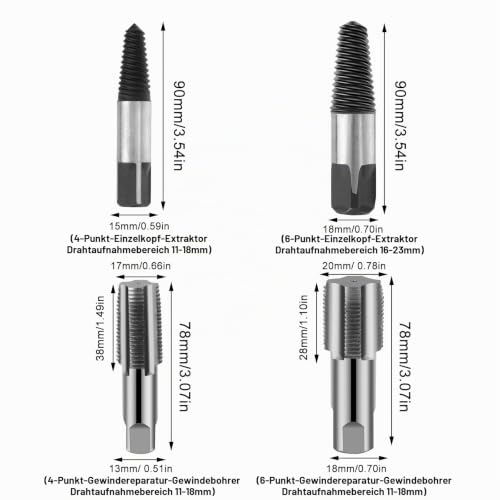 Screw Extractor and Pipe Tap 1/2 Inch and 3/4 Inch Pack of 4 | Pipe thread set left extractor screw remover professional for maintenance work valve tap removal damaged screws