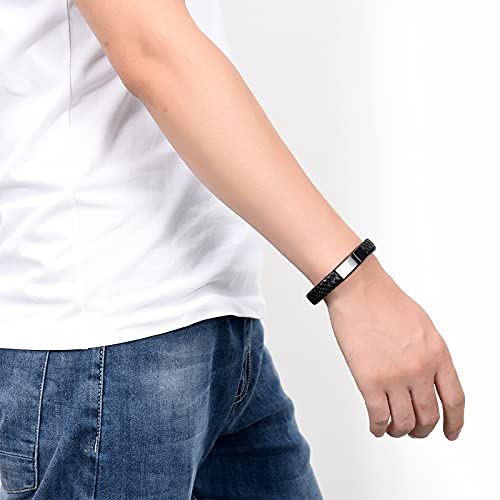 Imrsanl Cremation Jewelry Urn Bracelet for Ashes for Women Men Memorial Braided Leather Urn Bracelet for Human Ashes Keepsake Cuff Bangle Jewelry Black-20cm/7.87inch