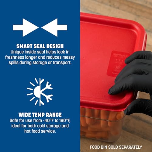 Carlisle FoodService Products Squares Square Food Storage Container Lid with Stackable Design for Catering, Buffets, Restaurants, Proprietary Blend, 6 To 8 Quarts, Red (Pack of 4) For 6-8 Quart Container (Pack of 4)