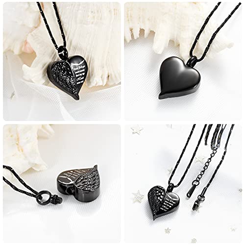 Yinplsmemory Love Heart Urn Necklace for Ashes Keepsake Memorial Cremation Jewelry Stainless Steel Angel Wing Heart Urn Locket Ashes Holder Memorial Urn Jewelry for Human/Pet Ashes Black