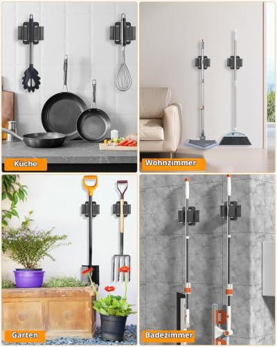 Pack of 10 Stainless Steel Mop Holder, Broom Holder Wall, Broom Holder, Tool Holder, Wall Mount, Stainless Steel Wall Mount, Garden Tool Holder, (20 Screws), for Kitchen, Home, Bathroom